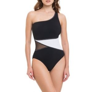 Gottex 1 Piece Mesh Inset 1 Shoulder Swimsuit US 8